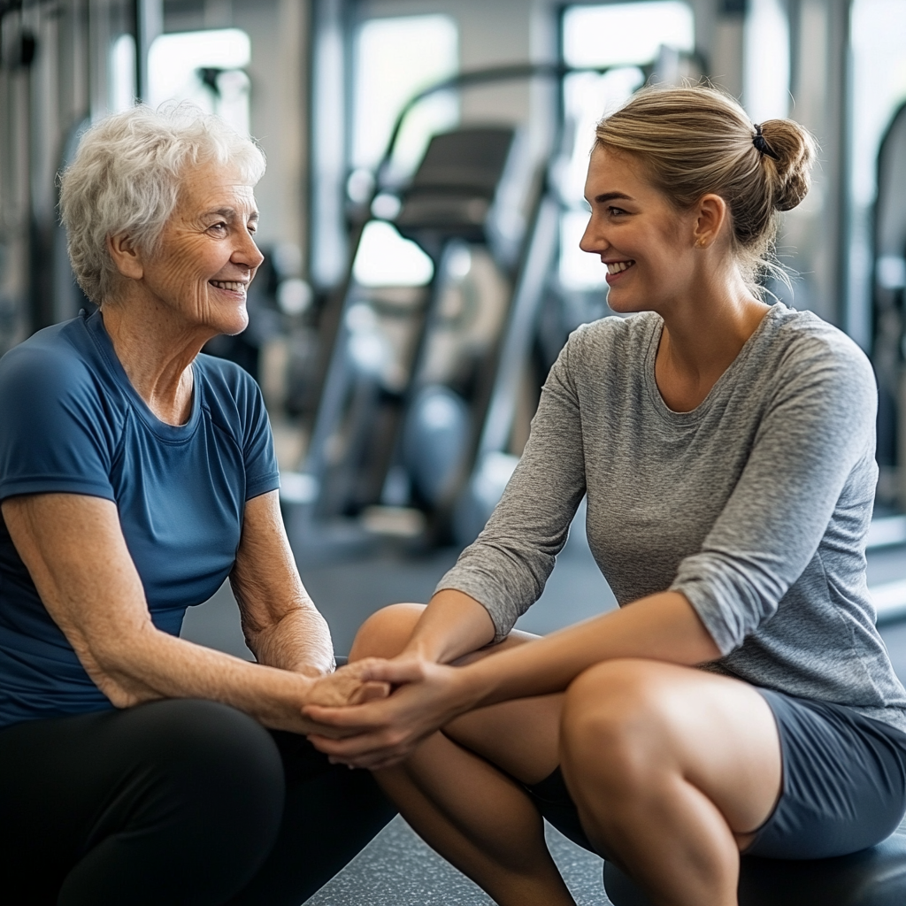 Персональний тренер консультує клієнта щодо правильної техніки вправ